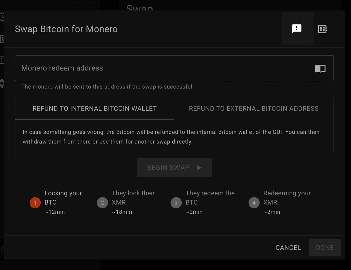 Feedback Button in the swap modal